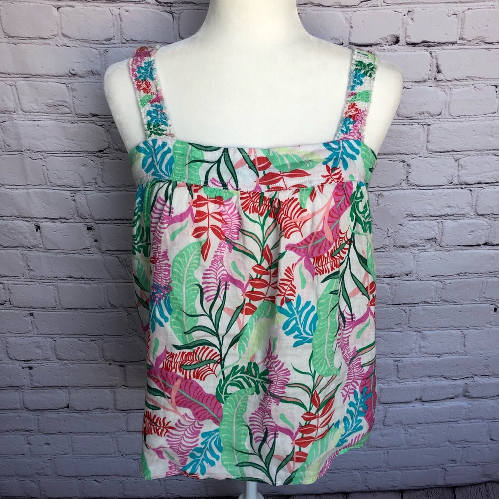 Cynthia Rowley Floral Print 100% Linen Tank Top Size XS NWT
